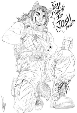 anthro army boots civil clothing footwear gun handgun male male/male military muscular pistol ranged_weapon shoes soldier solo violence warrior weapon julian_zomber josh_puddin canid canine canis humanoid mammal wolf absurd_res hi_res monochrome