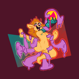 anal anal_penetration anthro blush bodily_fluids corruption drooling eyelashes fangs fist flat_chested fur genitals green_body green_scales hair intersex maleherm messy_hair orange_hair orgasm_face penetration saliva scales sex slime solo tan_body tan_fur teeth tentacle_grab tentacle_sex tentacles vulva sofia_drawsmore komava felid lion mammal pantherine hi_res