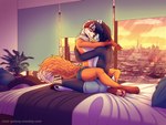 anthro antlers bedroom city cityscape clothed clothing detailed_background duo furniture horn hug male male/male romantic romantic_ambiance romantic_couple sky smile sunset underwear masahikoko hama rorothedeer canid canine deer fox mammal 4:3 digital_media_(artwork)