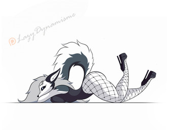 anthro big_butt black_clothing butt clothing eyes_closed female fishnet_clothing fishnet_leggings fishnet_legwear leggings legwear pose side_view solo text lazydynamisme hellaverse helluva_boss mythology loona_(helluva_boss) canid canid_demon canine demon hellhound mammal mythological_canine mythological_creature absurd_res artist_name hi_res pinup