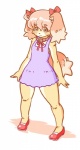 anthro biped black_eyes blush brown_body brown_fur clothed clothing dress female flat_chested footwear fur hair kemono legwear mary_janes pink_hair shoes solo stockings young young_anthro kin-shun itou_sora canid canine canis domestic_dog mammal digital_media_(artwork)