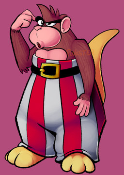 anthro belt big_tail black_eyes bottomwear brown_body brown_fur clothed clothing confusion eyebrows fur high_waisted_pants kangaroo_tail male pants pink_background simple_background solo standing tail tan_body tan_fur tan_skin thick_eyebrows topless plokplok activision crash_bandicoot_(series) rilla_roo ape gorilla haplorhine hybrid kangaroo macropod mammal marsupial primate 2019