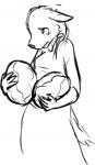 anthro canid canine clothed clothing digital_media_(artwork) female food fruit japanese_kobold long_ears looking_up low_res mammal melon monochrome plant radial_(artist) sketch solo watermelon