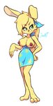 anthro areola barefoot big_breasts breasts clothed clothing dress exposed_breasts feet female green_eyes hair nipples personal_grooming pose scut_tail short_tail smile smirk solo styling_hair tail topless jamoart katie_shrine lagomorph leporid mammal rabbit hi_res