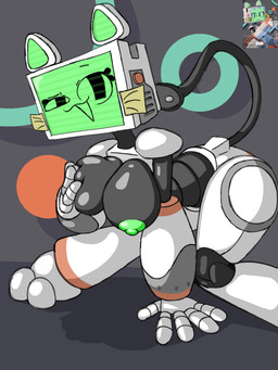 2_toes :3 all_fours anthro areola bent_over big_breasts black_breasts breast_grab breast_squeeze breasts cable_tail circle clothed clothing crouching electrical_plug_tail eyebrows fake_whiskers feet female for_a_head glistening glistening_breasts green_areola green_face green_inner_ear green_nipples grey_background grey_body hand_on_breast looking_at_viewer machine nipples noseless open_mouth open_smile post-it_note presenting presenting_breasts raised_eyebrow raised_tail rivets screen screen_face segmented_body segmented_fingers shoulder_pads simple_background smile smirk solo squeezing tail thick_thighs toes topless topless_anthro topless_female white_body madrs pur_03 domestic_cat felid feline felis mammal object_head robot robot_anthro screen_head 2025 3:4 absurd_res cel_shading full-length_portrait hi_res portrait reference_image shaded