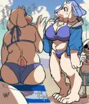 anthro beach bikini blush butt clothing female fur group male seaside swimwear text tuft two-piece_swimsuit white_body white_fur under10mato deltarune undertale undertale_(series) sans_(undertale) toriel boss_monster_(undertale) bovid caprine mammal japanese_text translated translation_check