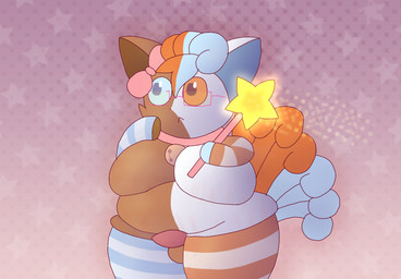 anthro bell bell_collar big_breasts bow_ribbon breasts clothing collar eyewear featureless_breasts footwear fusion genetic_chimerism genitals glasses gynomorph intersex legwear magical_girl_wand overweight pattern_clothing pattern_footwear pattern_legwear pattern_socks pattern_thigh_highs pattern_thigh_socks penis pokemon_fusion small_penis socks solo stretch_marks striped_clothing striped_footwear striped_legwear striped_socks striped_thigh_highs striped_thigh_socks stripes thigh_highs thigh_socks wand nanabsylve nintendo pokemon shoka_(nanabsylve) alolan_form alolan_vulpix generation_1_pokemon generation_7_pokemon pokemon_(species) regional_form_(pokemon) vulpix hi_res trans_(lore) trans_woman_(lore)