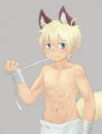 abs bandage blue_eyes blush male navel solo young bokustar_fox animal_humanoid canid canid_humanoid canine canine_humanoid fox_humanoid humanoid mammal mammal_humanoid 2016 hi_res