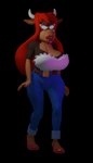 anthro big_breasts breasts clothed clothed/nude clothing eyewear female glasses hair horn makeup nude red_hair thick_thighs walk_cycle subdomsage md_foods cowey bovid bovine cattle mammal 3d_(artwork) animated digital_media_(artwork) short_playtime source_request