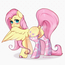 animal_print anus clothing cow_print equine_anus female footwear footwear_only genitals looking_at_viewer looking_back mostly_nude puffy_anus socks socks_only solo spread_wings vulva wings katoda friendship_is_magic hasbro my_little_pony fluttershy_(mlp) equid equine horse mammal pony 1:1 hi_res