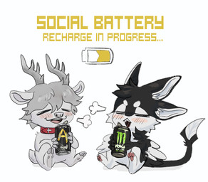 2_horns 3_fingers 3_toes 4_ears anthro antlers arm_tuft battery beverage beverage_can biped black_body black_feathers black_hair black_hands black_tail blush blush_lines breath can charging cheek_tuft chibi collar collar_only container countershade_ears countershade_face countershade_feathers countershade_feet countershade_tail countershade_torso countershading digitigrade duo emanata energy_drink eyebrows eyes_closed facial_tuft feather_tuft feathered_wings feathers featureless_crotch feet fingers fur fur_tuft grey_hair grey_hooves grey_horn hair happy hindpaw holding_beverage holding_container holding_object hooves horn inner_ear_fluff long_tail looking_pleasured male male/male male_anthro monotone_background monotone_body monotone_fur monotone_hair multi_ear multicolored_body multicolored_feathers nude nude_anthro nude_male open_mouth open_smile pawpads paws pink_pawpads pink_tongue recharging red_collar relaxing scut_tail short_hair short_tail simple_background sitting smile tail tail_tuft teeth text toes tongue tuft two_tone_body two_tone_feathers unguligrade white_background white_body white_feathers white_fur white_inner_ear white_tail white_wings winged_arms wings yellow_text geniebuy adrenaline_rush monster_energy fyr_(fenrir784) gooddeer avali avian bird deer mammal new_world_deer reindeer 2026 colored digital_drawing_(artwork) digital_media_(artwork) english_text shaded simple_shading