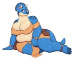 amazon anthro big_breasts blue_body blue_scales breasts clothed clothing female huge_breasts overweight partially_clothed scales solo digitalkaiju dinozon_fury trinity_(dinozon_fury) ceratopsian dinosaur ornithischian prehistoric_species reptile scalie triceratops absurd_res hi_res