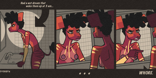 afro altered_reflection anthro areola bathroom big_areola breasts female insomnia markings mirror nude nude_anthro nude_female profanity reflection sink solo text areye_(artist) lo-lo_(areye) giraffid mammal okapi 2026 absurd_res comic english_text hi_res gynomorph_(lore) nonbinary_(lore) trans_(lore)