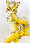 anthro bra clothed clothing crossdressing lingerie male skimpy solo underwear ulala_ko nintendo star_fox fox_mccloud krystal_(star_fox) canid canine fox mammal 2024 traditional_media_(artwork)