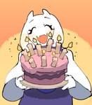 2_horns anthro birthday_cake birthday_candle cake clothed clothing dessert eyelashes eyes_closed female female_anthro fingers floppy_ears food front_view fur holding_cake holding_food holding_object horn lop_ears noseless open_mouth open_smile simple_background smile smiling_at_viewer solo white_body white_fur temmie_chang undertale undertale_(series) toriel boss_monster_(undertale) bovid caprine goat mammal 2024 digital_drawing_(artwork) digital_media_(artwork) half-length_portrait hi_res portrait