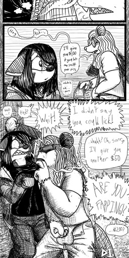 adolescent alternative_fashion armpit_fetish armpit_lick armpit_play armpit_sniffing balls bodily_fluids clothed clothing emo eyewear forced genitals licking masturbation money musk musk_cloud park penis prostitution public rape sex sniffing sunglasses sweat text tongue young di-fl american_badger american_opossum badger mammal marsupial mustelid musteline absurd_res black_and_white comic english_text hatching_(art) hi_res monochrome shaded nonbinary_(lore)