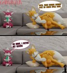 3d_(artwork) anthro balls blue_eyes bored camseven canid canine casual_nudity chip_(sonic) crossed_legs digital_media_(artwork) dipstick_tail duo electronics english_text erection feet femboy fox fur furniture genitals hair half-closed_eyes hand_on_hip hi_res looking_at_viewer lying magenta_body male mammal markings miles_prower multi_tail narrowed_eyes nude on_side orange_body orange_fur penis phone pillow red_body red_fur reflection sega signature size_difference smile smirk sofa sonic_the_hedgehog_(series) sonic_unleashed surprised_expression tail tail_markings teapot_(body_type) text thick_thighs unknown_species watermark white_body white_fur white_hair wide_hips wings yellow_body