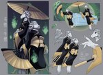 anthro asian_clothing black_eyes black_sclera braided_hair clothing coffin duo eyes_closed female floating grey_hair hair hand_fan magic umbrella wide_sleeves conditional_dnp loupgarou death_(character) bovid bovine equid equine horse mammal psychopomp multiple_images