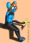 anthro anthrofied armbinder bdsm binder_(restraint) biped blush bondage bondage_gear bound breasts female latex legbinder monoglove nude pokemorph restraints sitting solo submissive submissive_female tail tydrian nintendo pokemon felid generation_4_pokemon mammal pokemon_(species) shinx