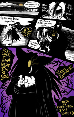 5_panel_comic ambiguous_gender anthro black_body black_nose black_speech_bubble black_text cape clenched_teeth clothing dialogue ellipsis eyes_closed fingers group mask neonate open_mouth open_smile outside sharp_teeth smile speech_bubble sun talking_to_another teeth text trio walking water white_text young zincxiron canid canine mammal 2025 absurd_res comic english_text hi_res