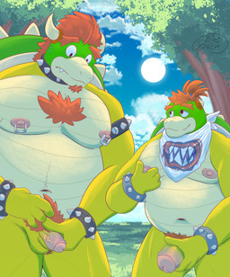 age_difference aged_up anthro anthro_on_anthro areola armband ball_tuft balls beard belly big_penis bodily_fluids body_hair bracelet chest_hair cloud collar comparing comparing_penis day detailed_background duo eyebrows facial_hair foreskin frown genitals glans grass hair happy_trail horn humanoid_genitalia humanoid_penis jewelry kerchief larger_but_small looking_at_another looking_at_genitalia looking_at_penis male male/male musclegut muscular muscular_anthro muscular_male navel neckerchief neckwear nipple_fetish nipple_piercing nipple_pinch nipple_play nipple_ring nipples non-mammal_balls non-mammal_nipples nude outside overweight overweight_anthro overweight_male partially_retracted_foreskin pec_grab pecs penis penis_grab penis_size_difference piercing pinch plant ponytail pubes red_hair ring_piercing shell size_difference sky smile spiked_armband spiked_bracelet spiked_collar spiked_shell spikes spikes_(anatomy) standing sun sweat sweatdrop teeth thick_penis tree tuft vein breadpanda mario_bros nintendo bowser bowser_jr. koopa scalie 2026 hi_res signature father_(lore) father_and_child_(lore) father_and_son_(lore) incest_(lore) parent_(lore) parent_and_child_(lore) parent_and_son_(lore) son_(lore)