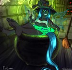 anthro cauldron feet female holidays humanoid_feet magic_user plantigrade solo villian witch caliluminos friendship_is_magic halloween hasbro my_little_pony queen_chrysalis_(mlp) arthropod equid equine horse mammal pony absurd_res censored hi_res