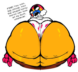 4_fingers big_butt black_eyelids bottomwear bottomwear_down brown_bottomwear brown_clothing brown_pants butt butt_focus clothed clothed_female clothed_humanoid clothing exclamation_point eyelashes female female_humanoid fingers for_a_head glistening glistening_butt grumpy half-closed_eyes heart_clothing heart_panties heart_symbol heart_underwear huge_butt huge_thighs looking_away multicolored_body multicolored_skin narrowed_eyes not_furry open_mouth open_smile panties pants pink_body pink_skin presenting presenting_hindquarters rear_view simple_background smile solo text thick_thighs topwear underwear white_background white_clothing white_panties white_sclera white_topwear white_underwear wide_hipped_female wide_hipped_humanoid wide_hips yellow_body yellow_butt yellow_skin nanodude78 five_nights_at_freddy's five_nights_at_freddy's_world scottgames chica's_magic_rainbow_(character) humanoid 2025 digital_media_(artwork) english_text hi_res