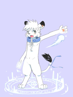 anthro biped blush card collar cute_fangs digitigrade fangs glowing looking_at_viewer magic male open_mouth solo spell standing teeth young young_anthro young_male whiteleo felid lion mammal pantherine 3:4 digital_media_(artwork)