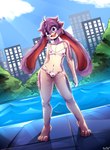 anthro bikini bikini_bottom bikini_bulge bikini_top building bulge clothed clothing crossdressing eyewear femboy fur glasses hair looking_at_viewer male multicolored_body multicolored_fur outside plant purple_body purple_eyes purple_fur purple_hair skyscraper smile solo swimming_pool swimwear tree two-piece_swimsuit water white_body white_fur kurokey thistle_(thistlebunny) lagomorph leporid mammal rabbit absurd_res hi_res