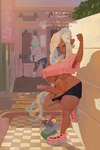 balls big_breasts big_penis breasts brown_body brown_skin clothing crop_top detailed_background dialogue genitals gynomorph humanoid_genitalia humanoid_penis intersex leaning leaning_backward penis pseudo_hair shirt solo tentacle_hair tentacles text thick_thighs topwear santafire nintendo splatoon agent_3_(splatoon) cephalopod humanoid inkling marine mollusk english_text hi_res