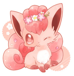 3_toes abstract_background accessory alternate_color ambiguous_gender blush brown_body brown_fur brown_inner_ear brown_markings cherry_blossom chibi curled_tail feet feral flower flower_in_hair fur gloves_(marking) hair hair_accessory leaf leg_markings looking_at_viewer markings multi_tail multicolored_body multicolored_fur one_eye_closed pattern_background pawpads paws petals pink_background pink_body pink_eyes pink_flower pink_fur pink_hair pink_pawpads pink_tail plant prunus_(flower) simple_background sitting socks_(marking) solo sparkles striped_background tail toes white_background white_body white_flower white_fur white_markings michi_runi nintendo pokemon canid canine generation_1_pokemon mammal pokemon_(species) vulpix digital_media_(artwork) low_res unavailable_at_source