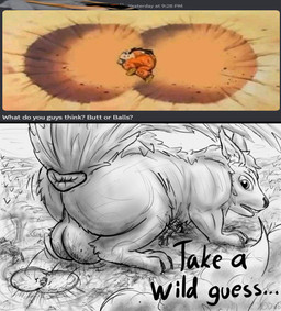 animal_genitalia anus balls big_anus big_balls big_butt building butt butt_jiggle crater debris dialogue duo fallen_tree feral fluffy fluffy_tail genitals jiggling looking_back macro male nature nature_background plant raised_tail rear_view savanna tail tail_anus text tower tree tuft yubirb dragon_ball yamcha_death_pose yamcha human mammal rodent sciurid tree_squirrel absurd_res english_text hi_res meme sketch