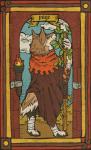 anthro bandage brown_eyes card card_template clothed clothing cloud fire fortune_telling fur minor_arcana page_of_wands_(tarot) paws plant sky smile solo standing tarot tarot_card text torch wands_(tarot) musorok zachary_coyote canid canine canis mammal wolf digital_media_(artwork)