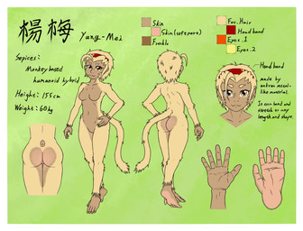 accessory barefoot border breasts color_swatch countershading eyebrows eyelashes featureless_breasts featureless_crotch feet female fingers fur hair hair_accessory hairband nude prehensile_feet solo text toes white_border sewlde yang-mei_(sewlde) haplorhine mammal monkey primate digital_media_(artwork) english_text full-length_portrait hi_res model_sheet portrait