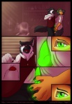 angry anthro bioluminescence boss canid canine canis clothed clothing comic digital_media_(artwork) domestic_dog duo english_text erection fur genitals glowing glowing_eyes glowing_genitalia glowing_pawpads glowing_penis green_eyes male male/male mammal office pawpads penis red_eyes tail text unprofessional_behavior zambuka zombie_(character)