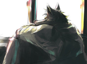 anthro biped black_nose bus clothed clothed_anthro clothed_male clothing commercial_vehicle fully_clothed fully_clothed_anthro fully_clothed_male fur grey_body grey_fur head_tuft inside_bus jacket leaning leaning_forward light looking_forward male public_transportation seat side_view sitting solo sunlight topwear tuft vehicle vehicle_for_hire rotton canid canine canis mammal wolf 2022 hi_res lighting
