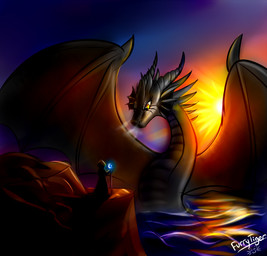 duo evening fantasy female feral light magic membrane_(anatomy) membranous_wings sea sun sunset water wave wings furrytiger_2012 mythology dragon mythological_creature mythological_scalie scalie 2016 digital_media_(artwork) hi_res