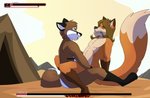 absurd_res alfred_(umpherio) anal anal_penetration anthro canid canine cowgirl_position cum_meter desert duo fox from_front_position gameplay_mechanics gui health_bar hi_res hud luskfoxx male male/male male_on_bottom male_on_top male_penetrated male_penetrating male_penetrating_male mammal on_bottom on_top outside outside_sex penetration red_fox sex tail true_fox umpherio