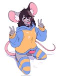 anthro bottomless clothed clothing duo erection femboy hoodie male solo topwear unknown_artist meru_(atinydom) mammal mouse murid murine rodent hi_res