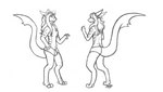 anthro biped bottomwear clothing femboy hand_on_hip its_my_dragon male multiple_angles scales side_view solo standing vinyl_bakon fish marine shark digital_drawing_(artwork) digital_media_(artwork) full-length_portrait hi_res model_sheet portrait signature sketch