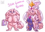 3_toes 4_fingers blue_eyes book clothed clothed/nude clothing eyewear feet female fingers fur glasses horn long_ears nude pink_body pink_fur slightly_chubby solo star_glasses star_guardian toes fennephilim_fox league_of_legends riot_games tencent norra_(lol) yordle hi_res