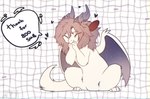 2_horns eyes_closed female feral fluffy fur hair hand_on_head happy head_horn heart_symbol horn nude paws pink_hair simple_background sitting smile solo star text white_body white_fur whote_body wings shyryp mythology okean_love_(shyryp) dragon furred_dragon furred_scalie mammal mythological_creature mythological_scalie scalie absurd_res artist_name digital_media_(artwork) english_text hi_res