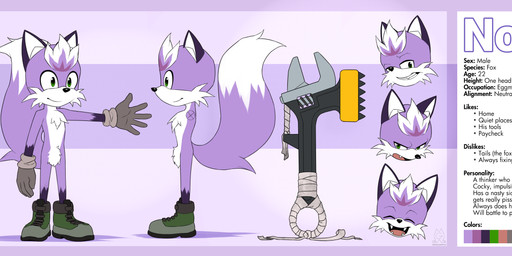 angry anthro arm_outstretched big_tail biography boots brown_clothing brown_gloves brown_handwear bulge cheek_tuft chest_tuft clenched_teeth clothing color_swatch crotch_fur crotch_tuft description ears_up expressions facial_tuft fluffy fluffy_chest footwear fox_ears fox_tail front_view fur gloves green_boots green_clothing green_eyes green_footwear grin hammer handwear happy head_tuft male multiple_expressions multiple_poses multiple_positions outstretched_arm pose purple_body purple_fur shoes side_view simple_background simple_coloring smile solo tail teeth text thick_pubes tools tuft weapon white_body white_fur white_fur_tuft wraps wrench mykegreywolf sega sonic_the_hedgehog_(series) fan_character nova_(nebula1701) canid canine fox mammal 2024 absurd_res colored english_text hi_res model_sheet signature