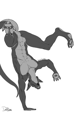 abs animal_genitalia anthro anus backsack balls belly biceps big_ears big_feet butt calf_muscles cheek_horns chin_horn claws ear_piercing ear_ring facial_horn feet foot_focus genitals handstand handstand_with_split_pose handstanding hindpaw horn long_tail looking_down male muscular muscular_anthro muscular_male navel nude nude_anthro nude_male pawpads paws pecs perineum piercing raised_tail ring_piercing sheath solo spread_toes tail thick_thighs toe_claws toes underside_view xenoforge mythology ernesto_(rebeldragon101) dragon mythological_creature mythological_scalie scalie 2:3 monochrome