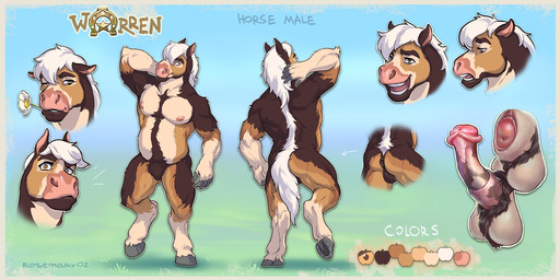 animal_genitalia animal_penis anthro anus balls belly belly_fur body_hair brown_body brown_fur close-up equine_genitalia equine_penis fur genitals hair happy_trail hooves horseshoe male muscular muscular_male palette penis solo text underhoof white_hair rosemary02 equid equine horse mammal 2:1 english_text model_sheet