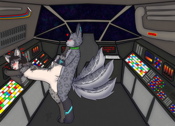 animal_genitalia animal_penis blush bodily_fluids canine_genitalia canine_penis collar cum cum_inside duo eyes_closed female genital_fluids genitals heart_symbol knot knotted_penis knotting looking_pleasured male male/female multi_tail paws penetration penis space spacecraft tail vaginal vaginal_knotting vaginal_penetration vehicle thederpydragon6 mitsu ryou_(thederpydragon) aerideon felid feline lynx mammal absurd_res hi_res
