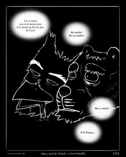 anthro beak black_background black_border bodily_fluids border darkness dialogue drooling drowned duo eye_bags facial_scar male markings saliva scar simple_background speech_bubble text vacant_eyes vacant_stare water wet whisker_markings worried worried_look sharkinthepark maccaw_(sharkinthepark) macleish_(sharkinthepark) avian bird canid canine canis domestic_dog mammal owl 2025 4:5 absurd_res comic english_text greyscale hi_res monochrome