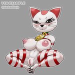 anthro areola bdsm big_breasts bondage bound breasts claws female fur genitals grey_eyes nipples pink_nipples pussy solo white_body white_fur darkadibuja dandadan maneki-neko turbo_granny_(dandadan) felid feline mammal 1:1 absurd_res hi_res