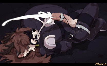 animal_genitalia animal_penis anthro antlers balls bdsm belt bent_legs bit_gag black_latex blindfold bodily_fluids bondage_gear bondage_gloves brown_hair clothing cum cum_on_face cumshot egg_vibrator ejaculation equine_genitalia equine_penis erection gag genital_fluids genitals hair halter handwear harness_bit_gag harness_gag hoof_gloves hooves horn latex latex_clothing latex_skinsuit lying lyong male on_back penile penis petplay pony_suit ponyplay roleplay sex_toy skinsuit solo tight_clothing vibrator vibrator_on_penis morria_a deer mammal hi_res signature