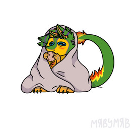 anthro chibi cookie feathers food green_body green_feathers male multi_ear orange_body orange_feathers purple_body purple_feathers simple_background sitting solo towel yellow_body yellow_feathers myavymyav unknown_artist tiskanomicon avali avian absurd_res hi_res